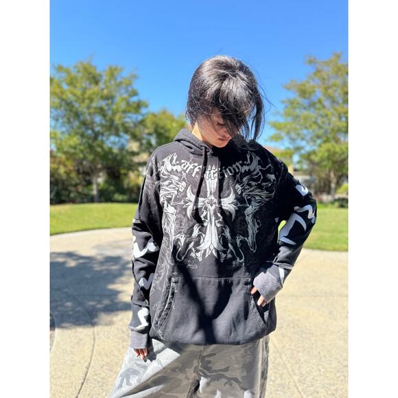 Affliction Jump Upcycled Black Hoodie Size S-M | SAME DAY SHIP | NEXT DAY SHIP - Picture 4 of 13